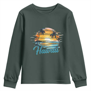 Retro Sunset Palm Tree Hawaii Youth Sweatshirt Tropical Vacation Graphic