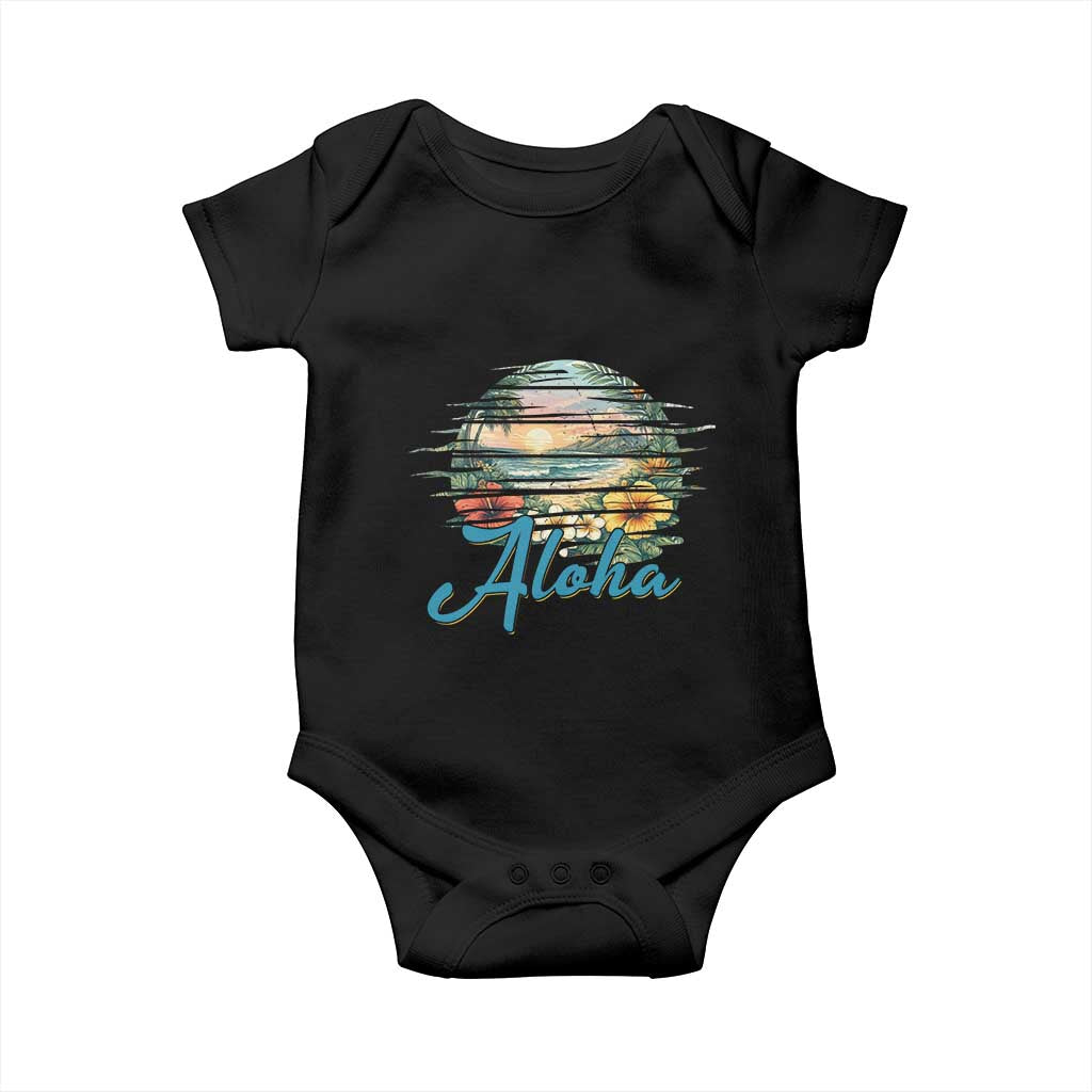 Vintage Hawaii Hibiscus Floral Baby Onesie Tropical Beach Vacation Graphic TS12 Black Print Your Wear