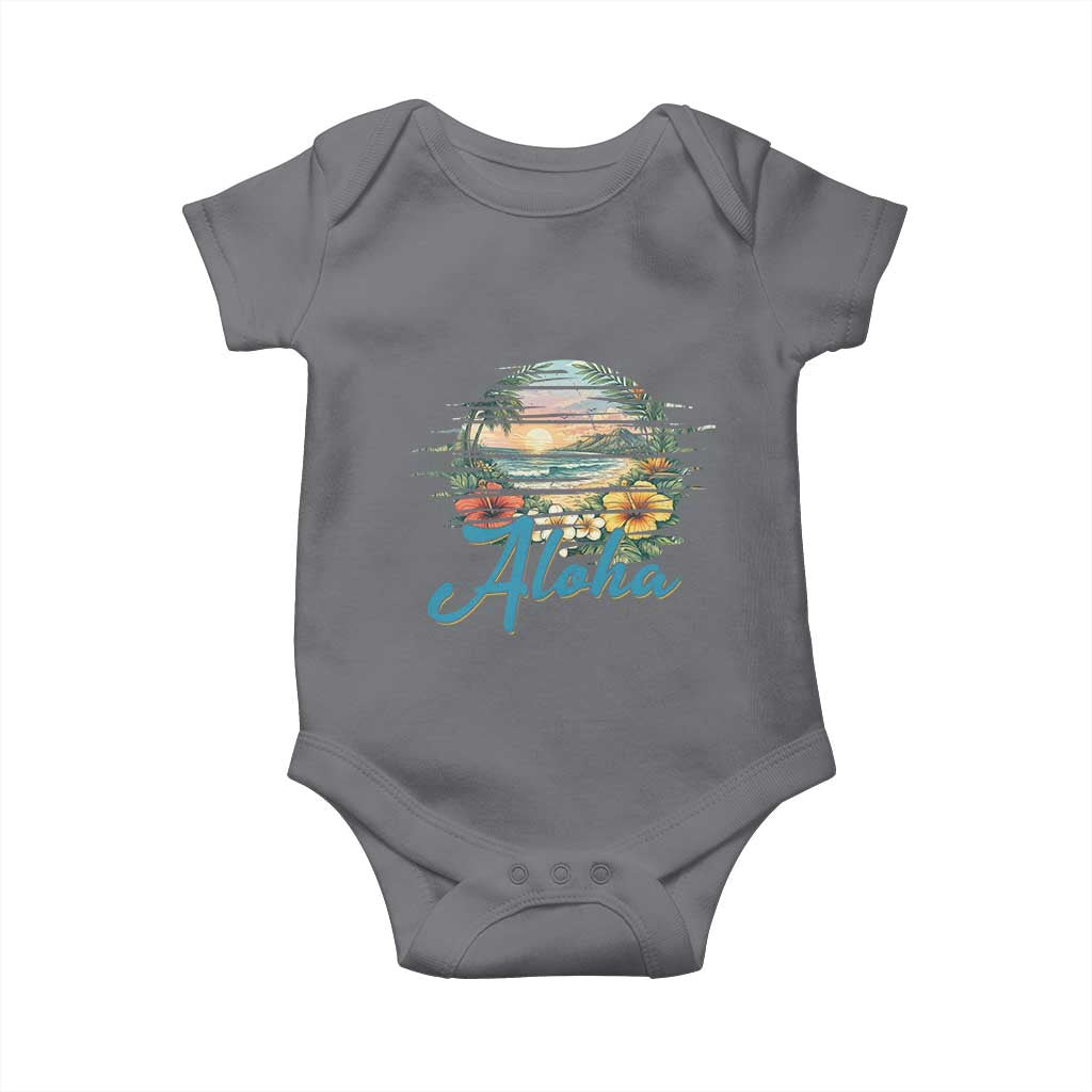 Vintage Hawaii Hibiscus Floral Baby Onesie Tropical Beach Vacation Graphic TS12 Charcoal Print Your Wear