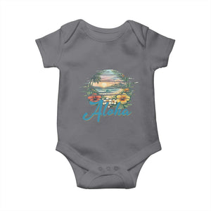 Vintage Hawaii Hibiscus Floral Baby Onesie Tropical Beach Vacation Graphic TS12 Charcoal Print Your Wear