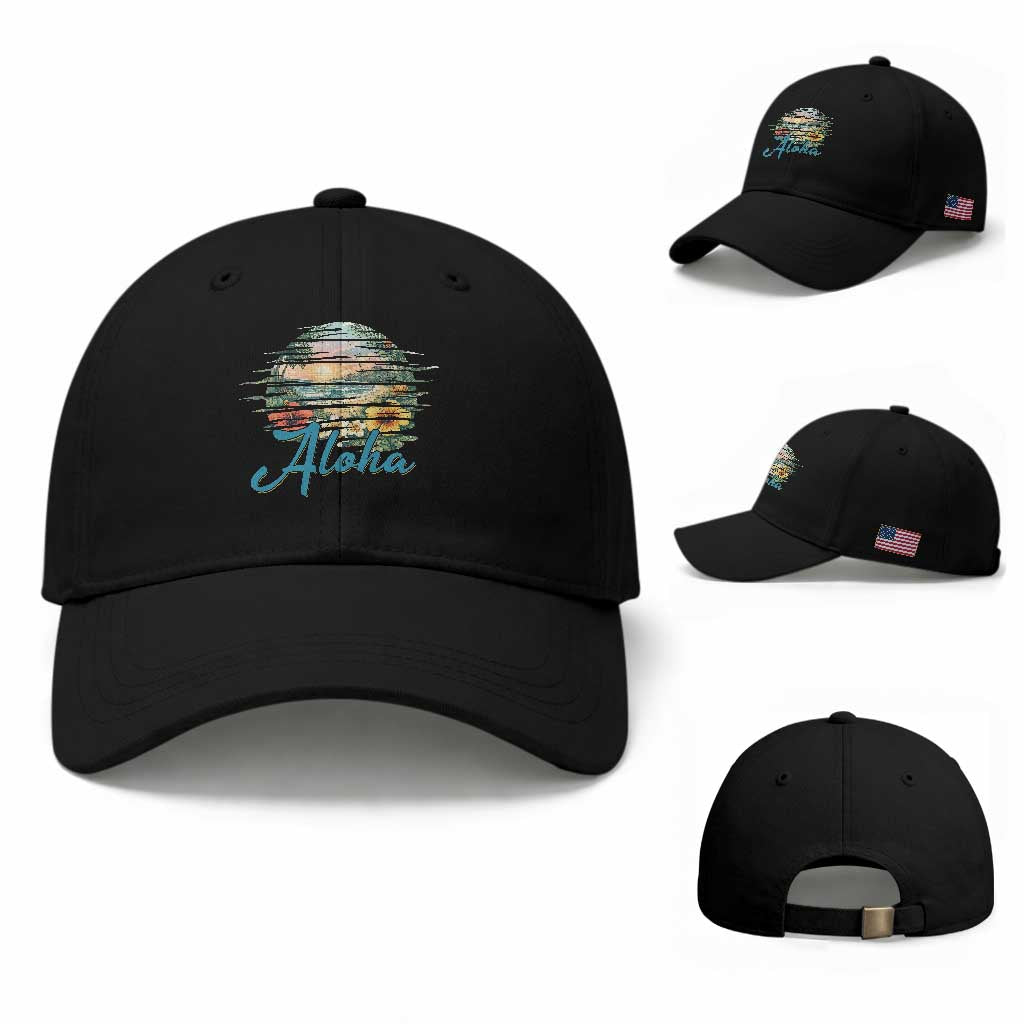 Vintage Hawaii Hibiscus Floral Baseball Cap Tropical Beach Vacation Graphic TS12 Baseball Cap Universal Fit Black Print Your Wear