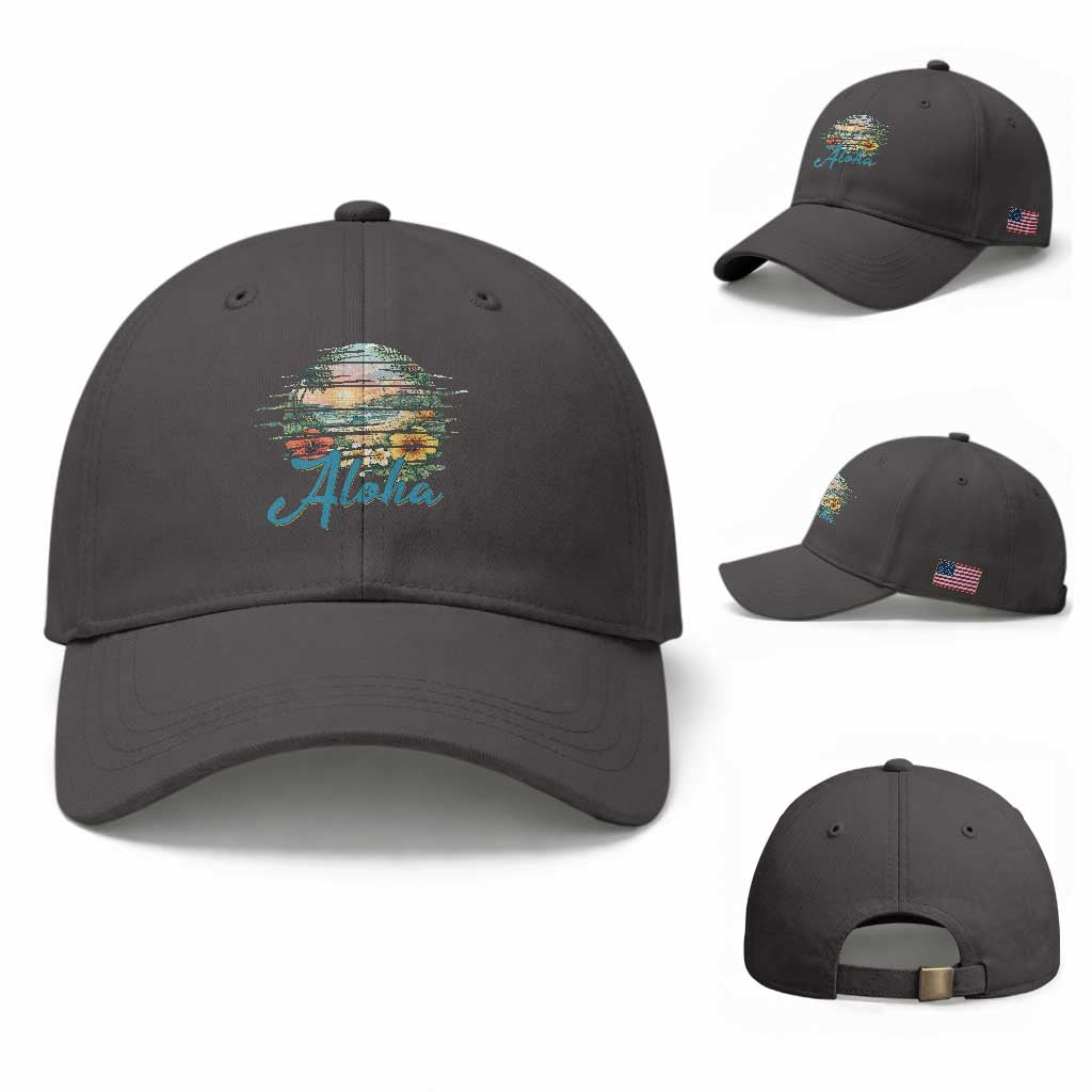 Vintage Hawaii Hibiscus Floral Baseball Cap Tropical Beach Vacation Graphic TS12 Baseball Cap Universal Fit Dark Gray Print Your Wear