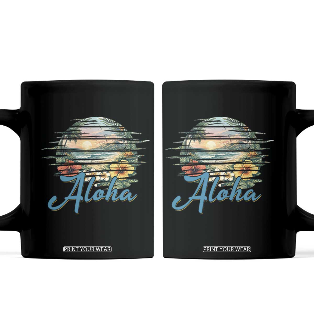 Vintage Hawaii Hibiscus Floral Coffee Mug Tropical Beach Vacation Graphic TS12 Black Print Your Wear