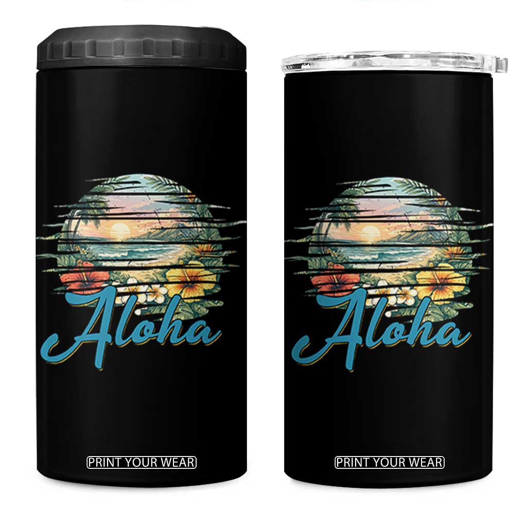 Vintage Hawaii Hibiscus Floral 4 in 1 Can Cooler Tumbler Tropical Beach Vacation Graphic TS12 One Size: 16 oz Black Print Your Wear