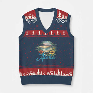 Vintage Hawaii Hibiscus Floral V-Neck Knit Sweater Vest Tropical Beach Vacation Graphic TS12 Navy Red Print Your Wear