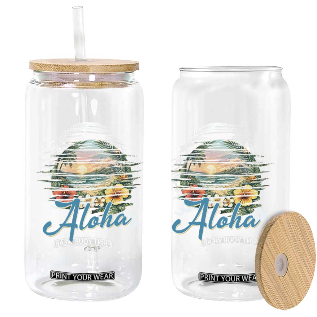 Vintage Hawaii Hibiscus Floral Glass Can Tropical Beach Vacation Graphic TS12 Print Your Wear