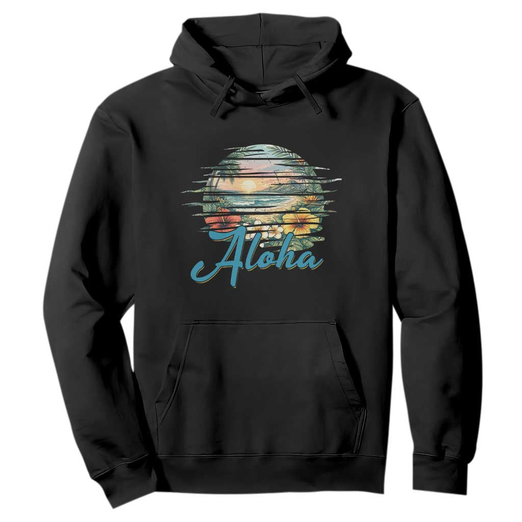 Vintage Hawaii Hibiscus Floral Hoodie Tropical Beach Vacation Graphic TS12 Black Print Your Wear