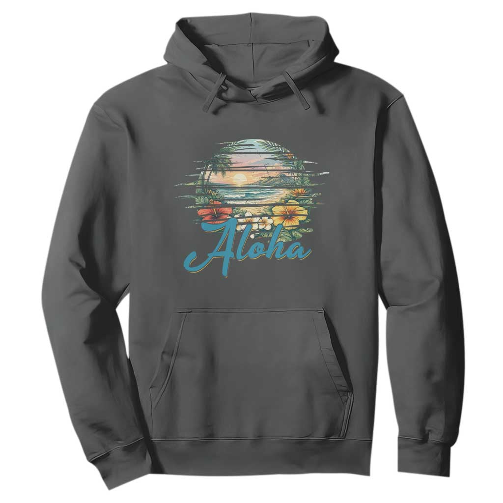Vintage Hawaii Hibiscus Floral Hoodie Tropical Beach Vacation Graphic TS12 Dark Heather Print Your Wear