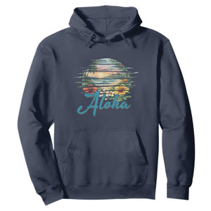Vintage Hawaii Hibiscus Floral Hoodie Tropical Beach Vacation Graphic TS12 Navy Print Your Wear