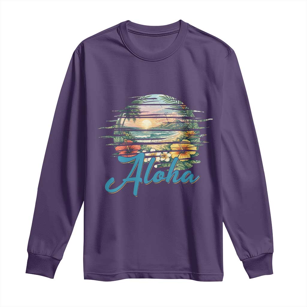 Vintage Hawaii Hibiscus Floral Long Sleeve Shirt Tropical Beach Vacation Graphic TS12 Purple Print Your Wear