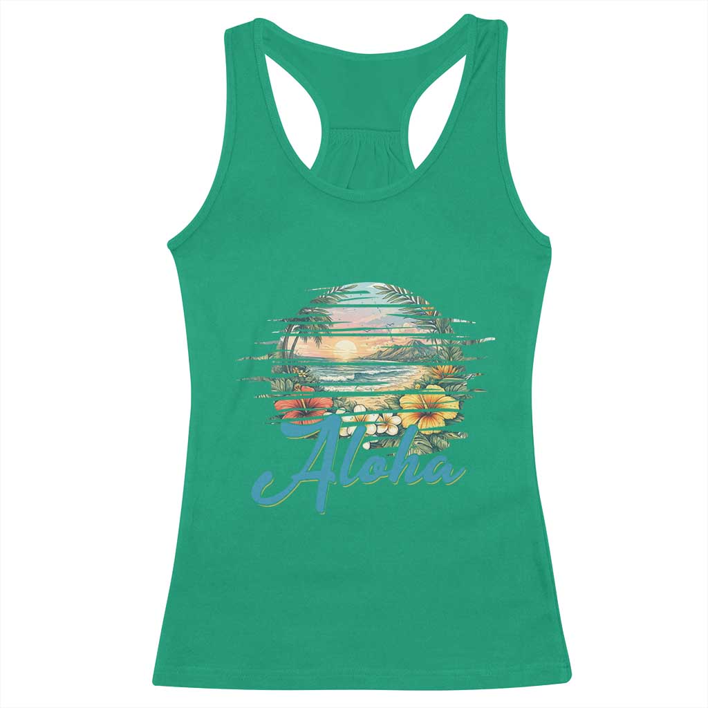 Vintage Hawaii Hibiscus Floral Racerback Tank Top Tropical Beach Vacation Graphic TS12 Irish Green Print Your Wear