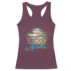 Vintage Hawaii Hibiscus Floral Racerback Tank Top Tropical Beach Vacation Graphic TS12 Maroon Print Your Wear