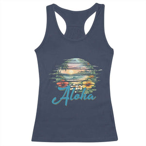 Vintage Hawaii Hibiscus Floral Racerback Tank Top Tropical Beach Vacation Graphic TS12 Navy Print Your Wear