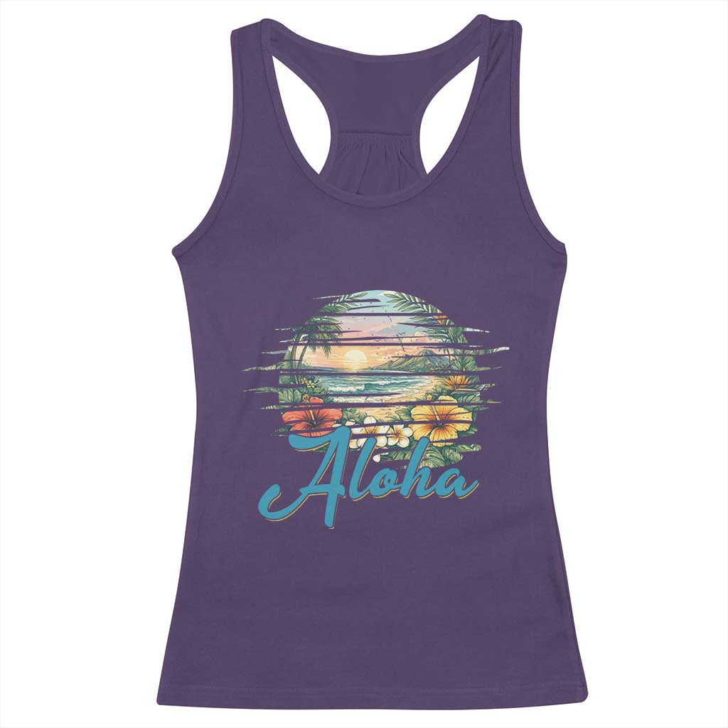 Vintage Hawaii Hibiscus Floral Racerback Tank Top Tropical Beach Vacation Graphic TS12 Purple Print Your Wear