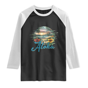 Vintage Hawaii Hibiscus Floral Raglan Shirt Tropical Beach Vacation Graphic TS12 Black White Print Your Wear