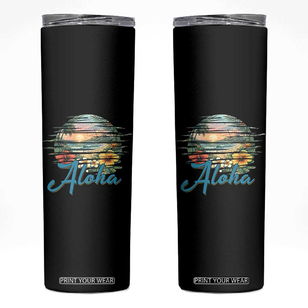 Vintage Hawaii Hibiscus Floral Skinny Tumbler Tropical Beach Vacation Graphic TS12 Black Print Your Wear