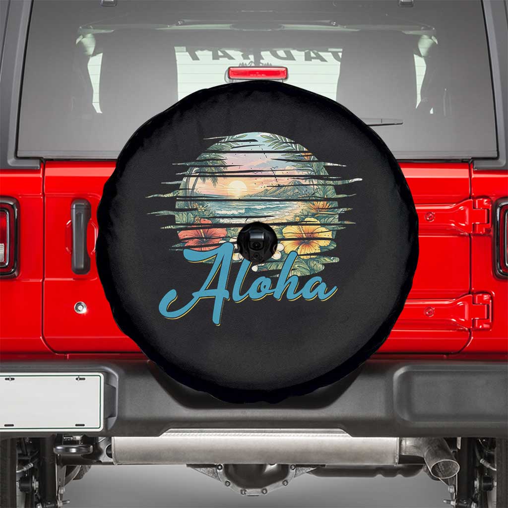 Vintage Hawaii Hibiscus Floral Spare Tire Cover Tropical Beach Vacation Graphic TS12 Black Print Your Wear