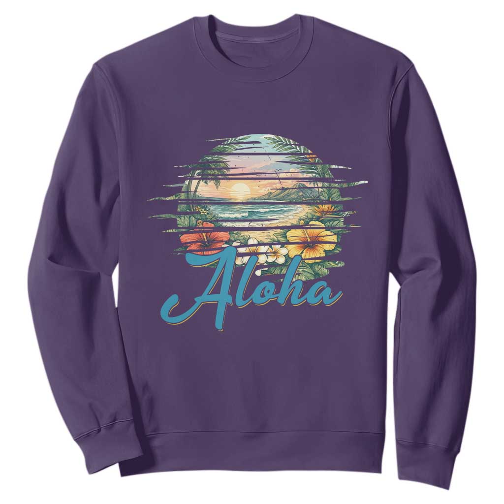 Vintage Hawaii Hibiscus Floral Sweatshirt Tropical Beach Vacation Graphic TS12 Purple Print Your Wear