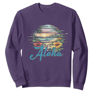 Vintage Hawaii Hibiscus Floral Sweatshirt Tropical Beach Vacation Graphic TS12 Purple Print Your Wear