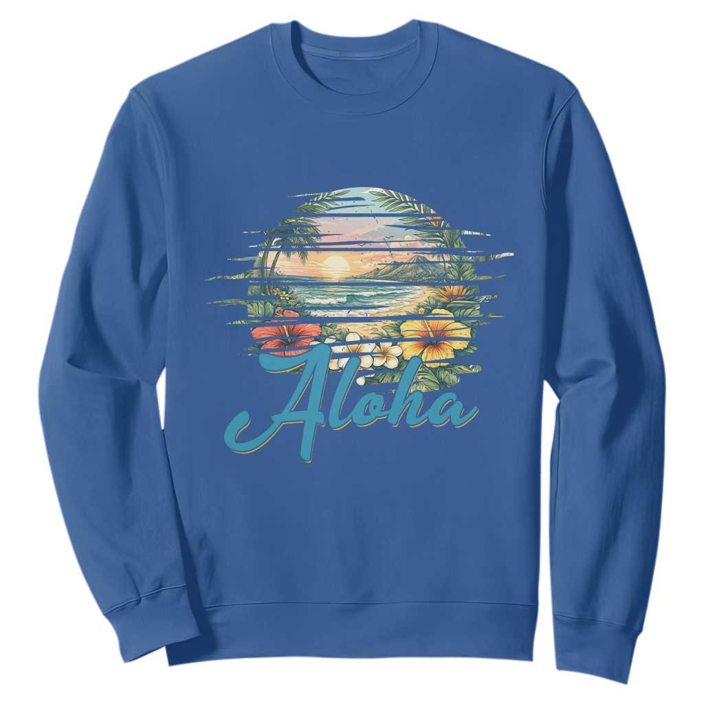 Vintage Hawaii Hibiscus Floral Sweatshirt Tropical Beach Vacation Graphic TS12 Royal Blue Print Your Wear