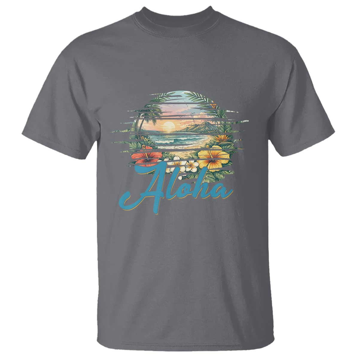 Vintage Hawaii Hibiscus Floral T Shirt Tropical Beach Vacation Graphic TS12 Charcoal Print Your Wear