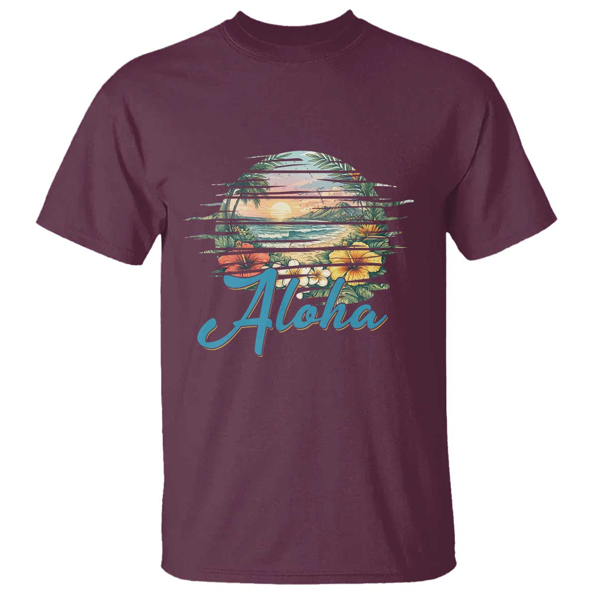 Vintage Hawaii Hibiscus Floral T Shirt Tropical Beach Vacation Graphic TS12 Maroon Print Your Wear
