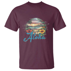 Vintage Hawaii Hibiscus Floral T Shirt Tropical Beach Vacation Graphic TS12 Maroon Print Your Wear