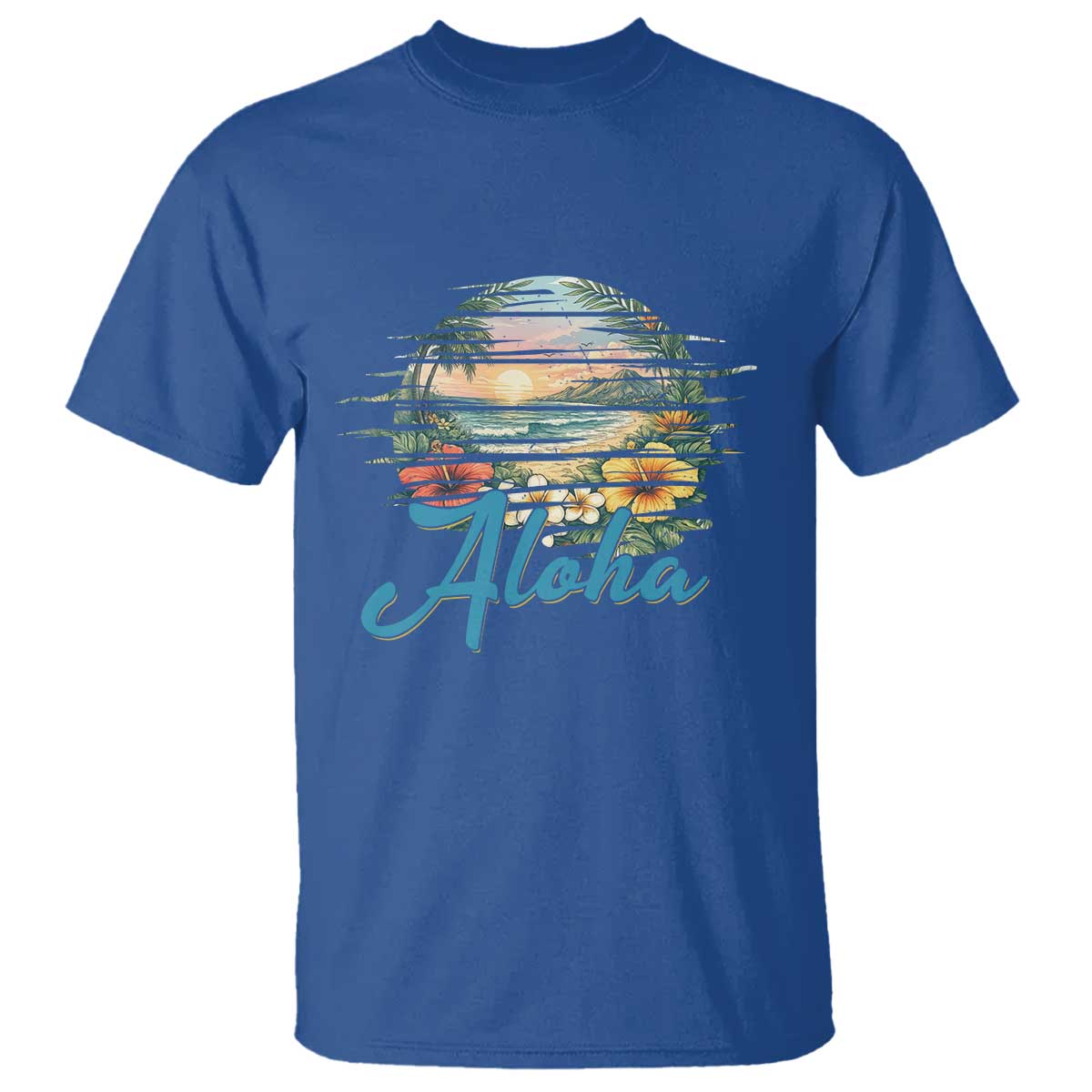 Vintage Hawaii Hibiscus Floral T Shirt Tropical Beach Vacation Graphic TS12 Royal Blue Print Your Wear