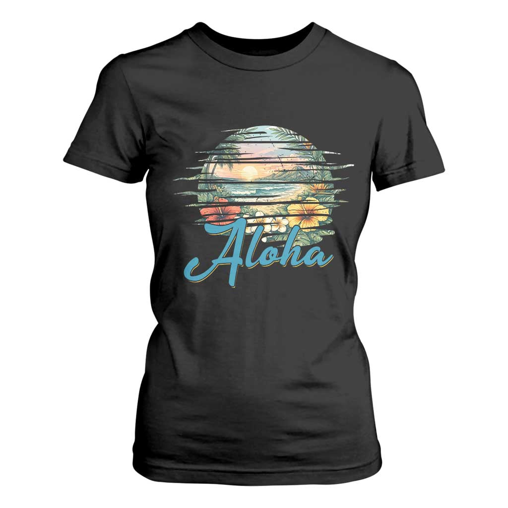 Vintage Hawaii Hibiscus Floral T Shirt For Women Tropical Beach Vacation Graphic TS12 Black Print Your Wear