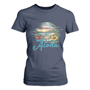 Vintage Hawaii Hibiscus Floral T Shirt For Women Tropical Beach Vacation Graphic TS12 Navy Print Your Wear