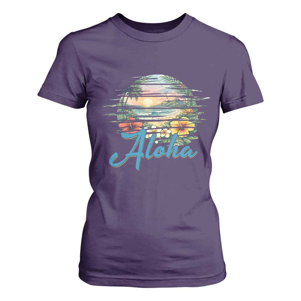 Vintage Hawaii Hibiscus Floral T Shirt For Women Tropical Beach Vacation Graphic TS12 Purple Print Your Wear