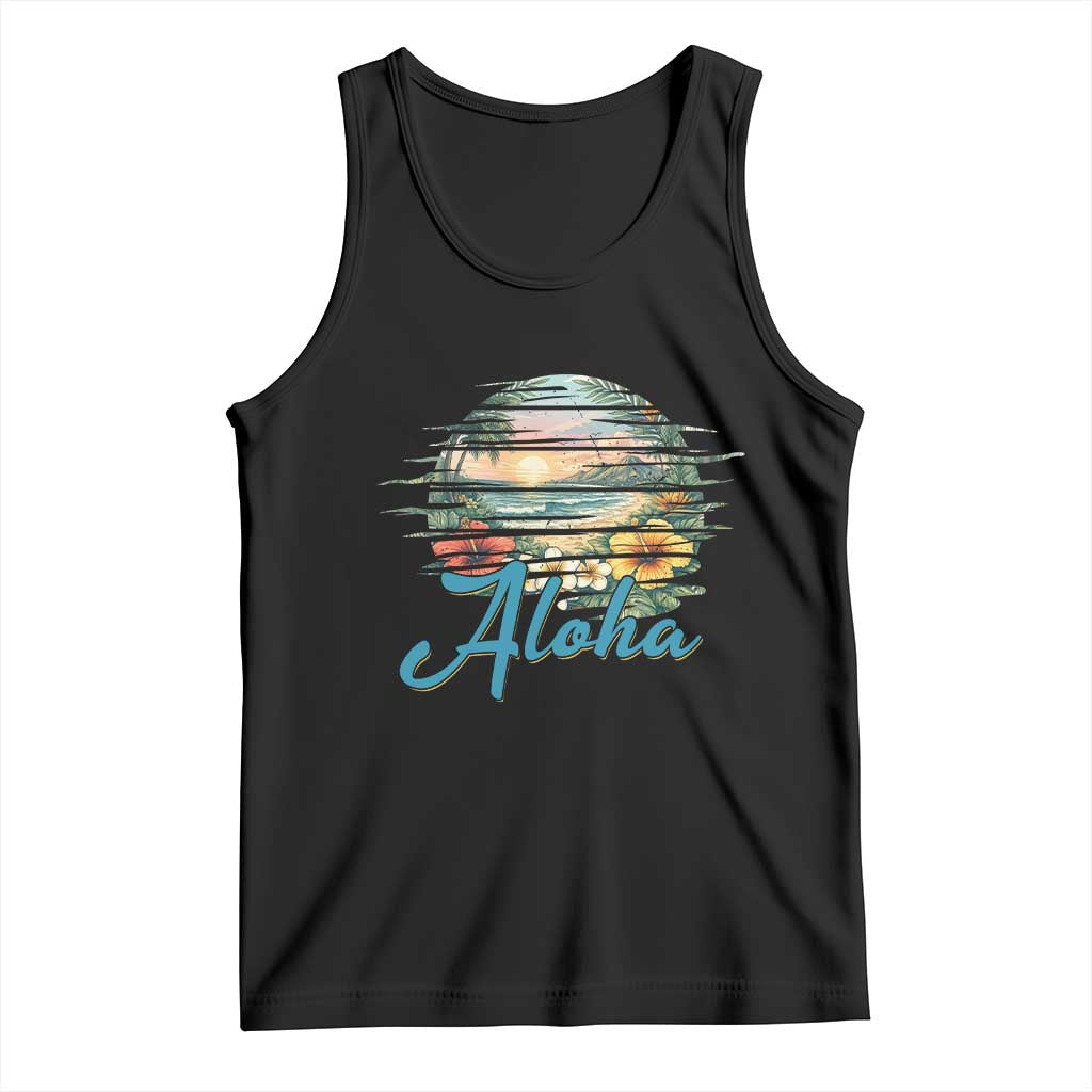 Vintage Hawaii Hibiscus Floral Tank Top Tropical Beach Vacation Graphic TS12 Black Print Your Wear