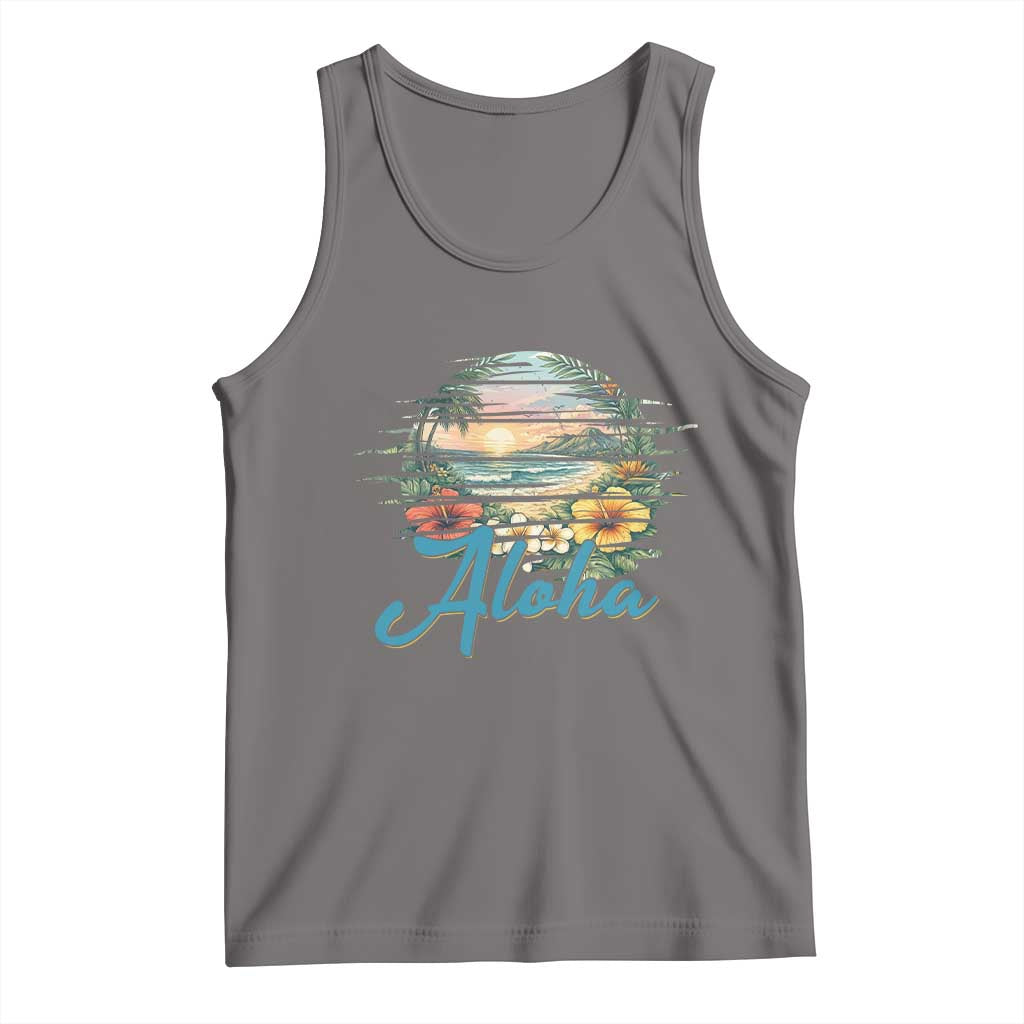 Vintage Hawaii Hibiscus Floral Tank Top Tropical Beach Vacation Graphic TS12 Deep Heather Print Your Wear