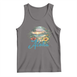 Vintage Hawaii Hibiscus Floral Tank Top Tropical Beach Vacation Graphic TS12 Deep Heather Print Your Wear