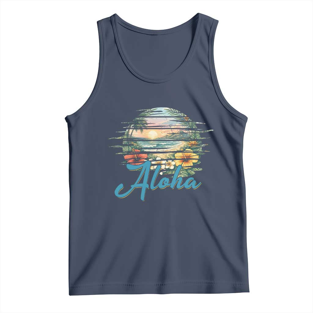 Vintage Hawaii Hibiscus Floral Tank Top Tropical Beach Vacation Graphic TS12 Navy Print Your Wear