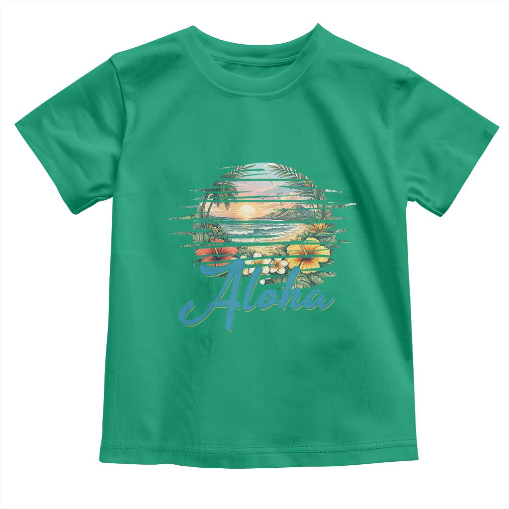 Vintage Hawaii Hibiscus Floral Toddler T Shirt Tropical Beach Vacation Graphic TS12 Irish Green Print Your Wear