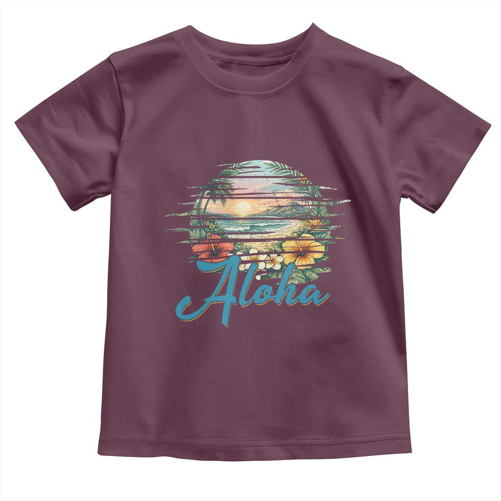 Vintage Hawaii Hibiscus Floral Toddler T Shirt Tropical Beach Vacation Graphic TS12 Maroon Print Your Wear