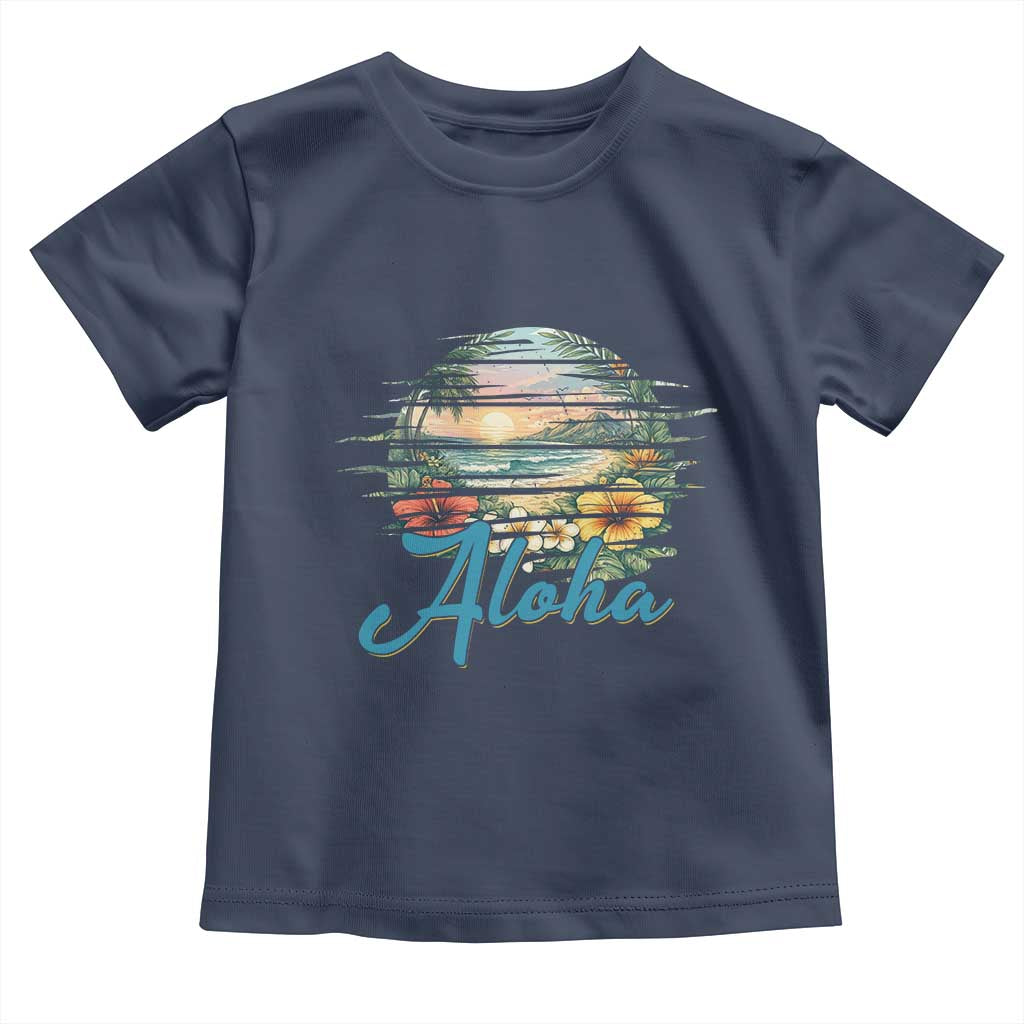 Vintage Hawaii Hibiscus Floral Toddler T Shirt Tropical Beach Vacation Graphic TS12 Navy Print Your Wear
