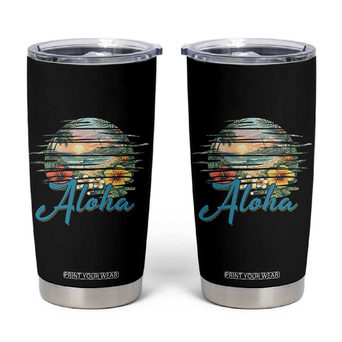 Vintage Hawaii Hibiscus Floral Tumbler Cup Tropical Beach Vacation Graphic TS12 Black Print Your Wear