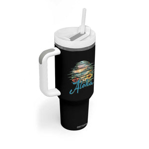 Vintage Hawaii Hibiscus Floral Tumbler With Handle Tropical Beach Vacation Graphic