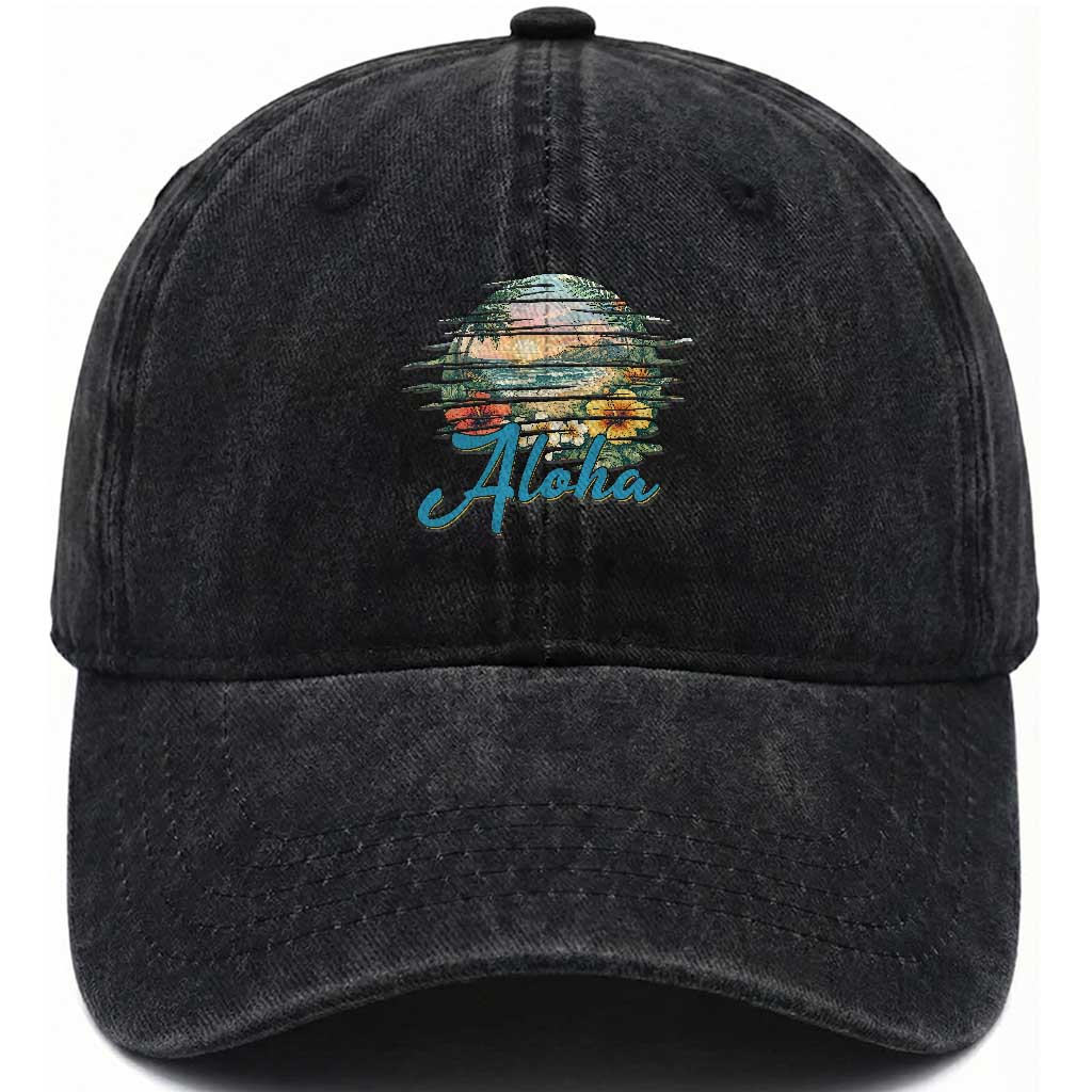 Vintage Hawaii Hibiscus Floral Washed Cotton Baseball Cap Tropical Beach Vacation Graphic TS12 Print Your Wear