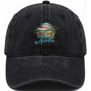 Vintage Hawaii Hibiscus Floral Washed Cotton Baseball Cap Tropical Beach Vacation Graphic TS12 Print Your Wear