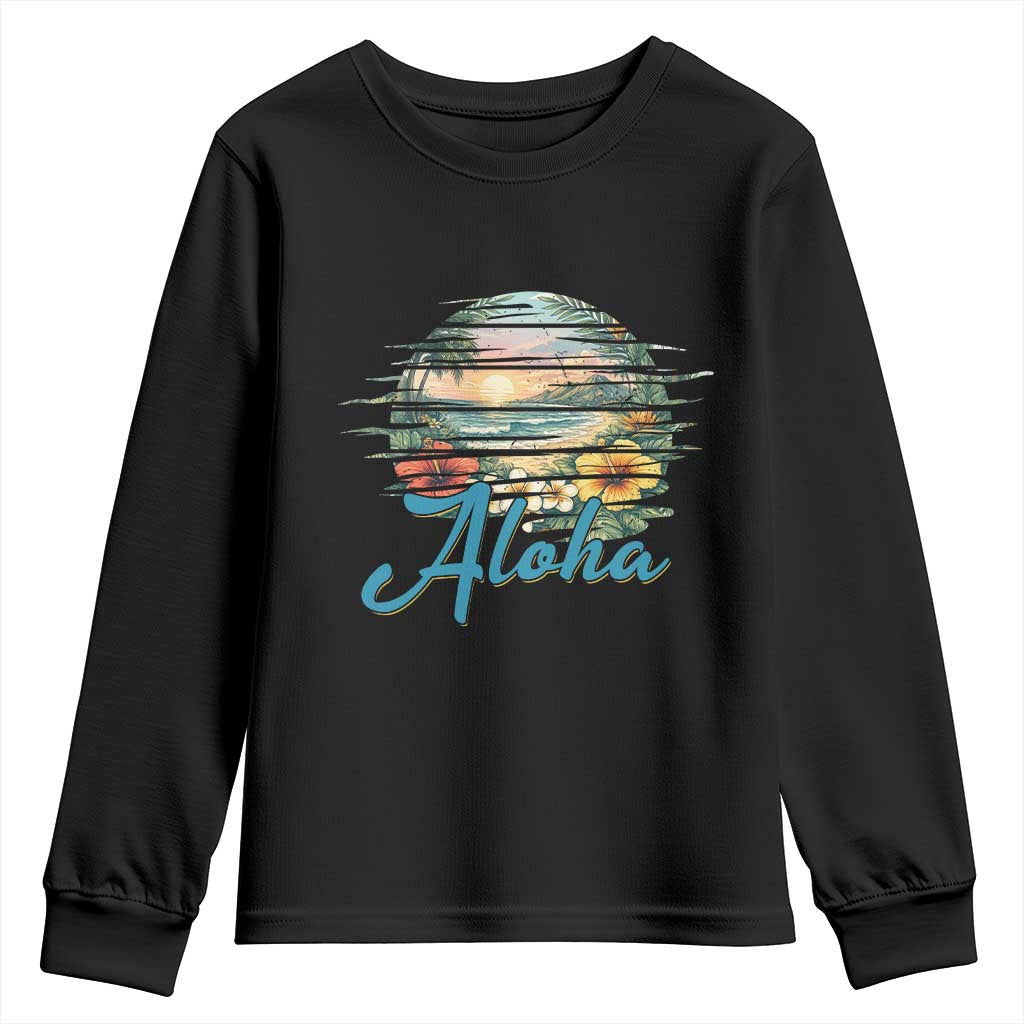 Vintage Hawaii Hibiscus Floral Youth Sweatshirt Tropical Beach Vacation Graphic TS12 Black Print Your Wear