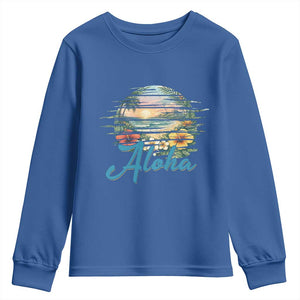 Vintage Hawaii Hibiscus Floral Youth Sweatshirt Tropical Beach Vacation Graphic TS12 Royal Blue Print Your Wear