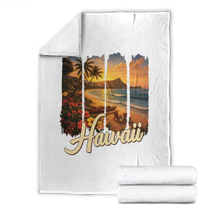Vintage Hawaii Beach Travel Throw Blanket Sunset Ocean Landscape