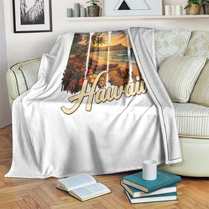 Vintage Hawaii Beach Travel Throw Blanket Sunset Ocean Landscape