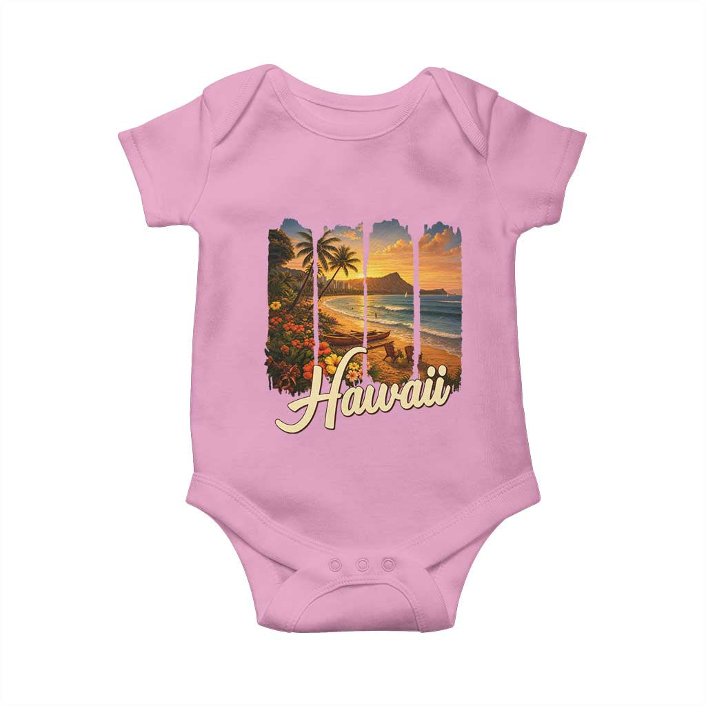 Vintage Hawaii Beach Travel Baby Onesie Sunset Ocean Landscape TS12 Light Pink Print Your Wear