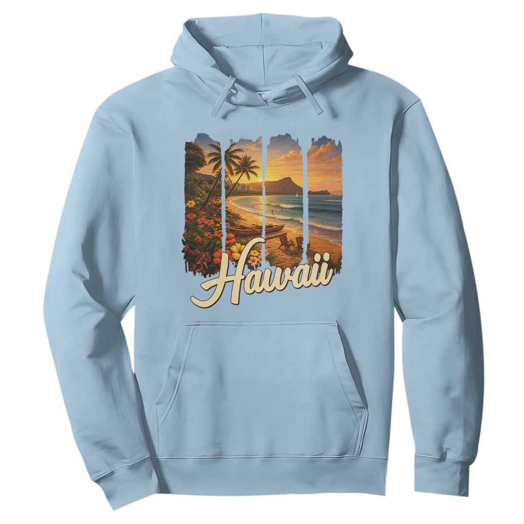 Vintage Hawaii Beach Travel Hoodie Sunset Ocean Landscape TS12 Light Blue Print Your Wear