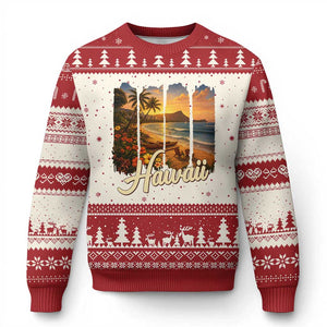 Vintage Hawaii Beach Travel Ugly Christmas Sweater Sunset Ocean Landscape TS12 Beige Red Print Your Wear