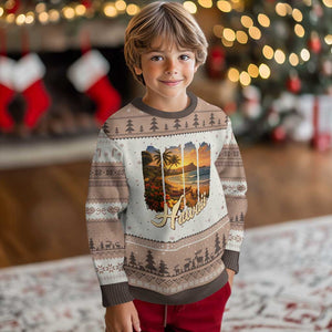 Vintage Hawaii Beach Travel Ugly Christmas Sweater Sunset Ocean Landscape TS12 Mocha Mousse Print Your Wear